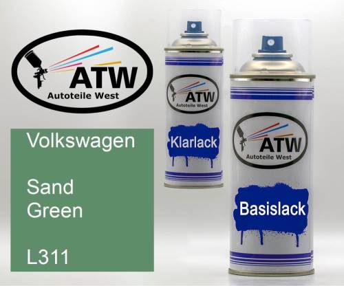 Volkswagen, Sand Green, L311: 400ml Sprühdose + 400ml Klarlack - Set, von ATW Autoteile West.